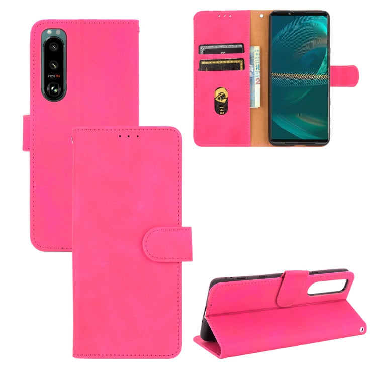 For Sony Xperia 5 III Solid Color Skin Feel Magnetic Buckle Horizontal Flip Calf Texture PU Leather Case with Holder & Card Slots & Wallet