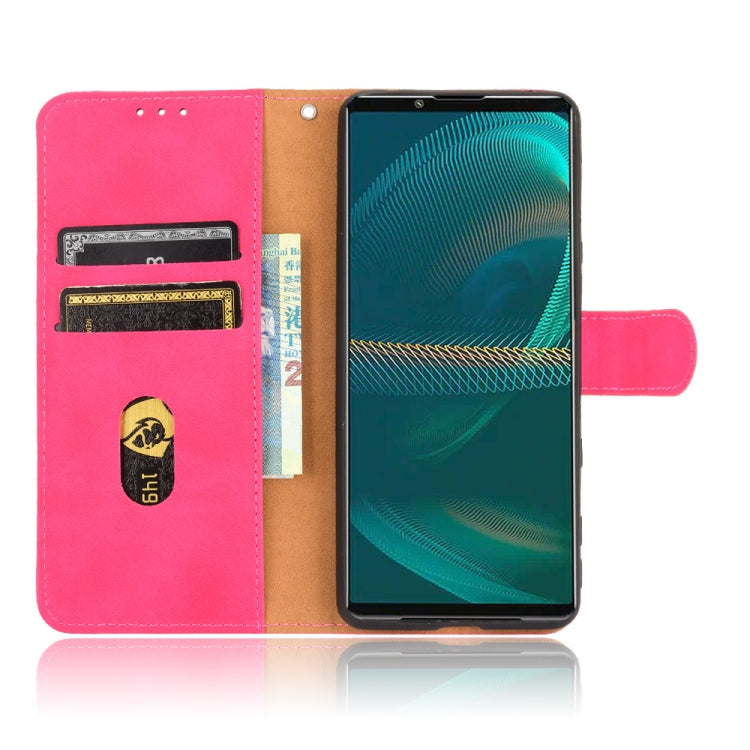 For Sony Xperia 5 III Solid Color Skin Feel Magnetic Buckle Horizontal Flip Calf Texture PU Leather Case with Holder & Card Slots & Wallet