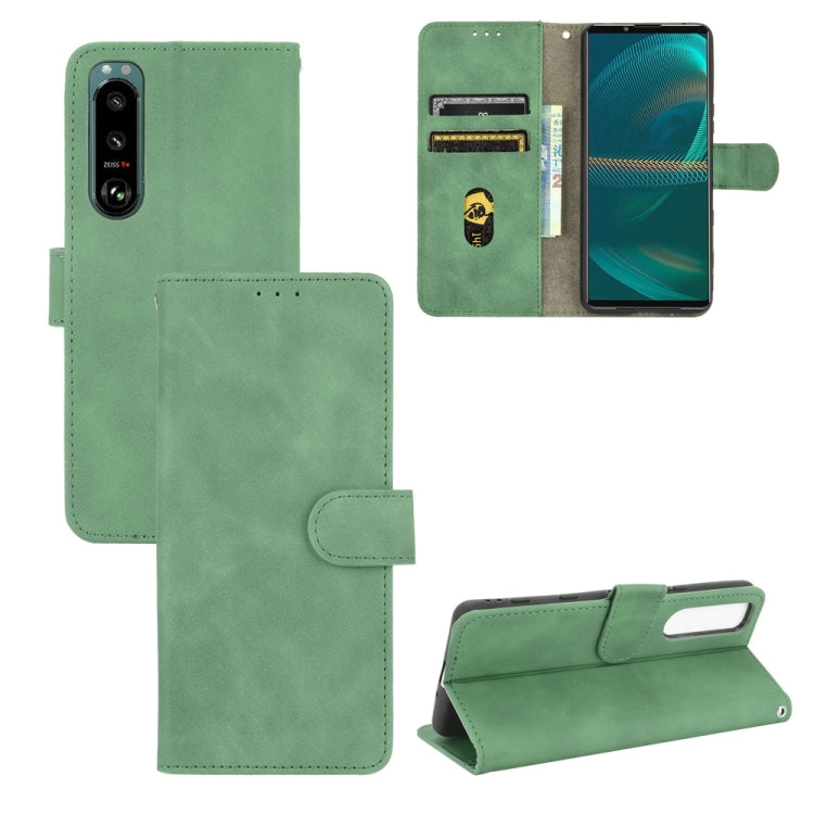 For Sony Xperia 5 III Solid Color Skin Feel Magnetic Buckle Horizontal Flip Calf Texture PU Leather Case with Holder & Card Slots & Wallet