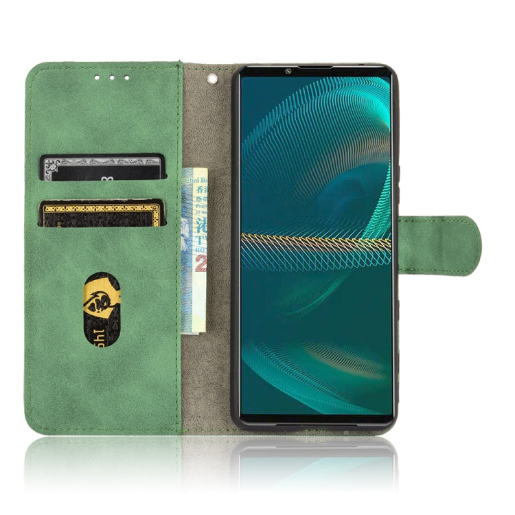 For Sony Xperia 5 III Solid Color Skin Feel Magnetic Buckle Horizontal Flip Calf Texture PU Leather Case with Holder & Card Slots & Wallet