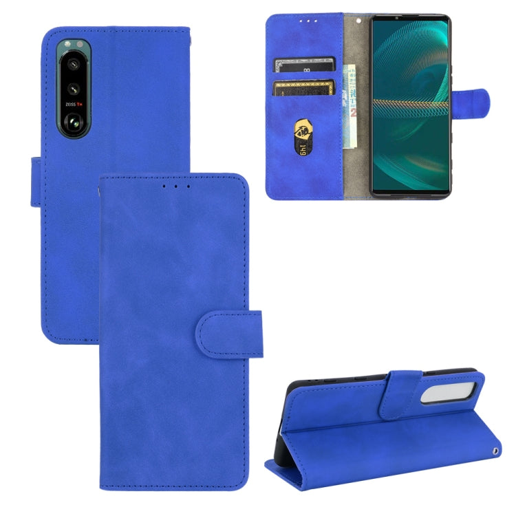 For Sony Xperia 5 III Solid Color Skin Feel Magnetic Buckle Horizontal Flip Calf Texture PU Leather Case with Holder & Card Slots & Wallet
