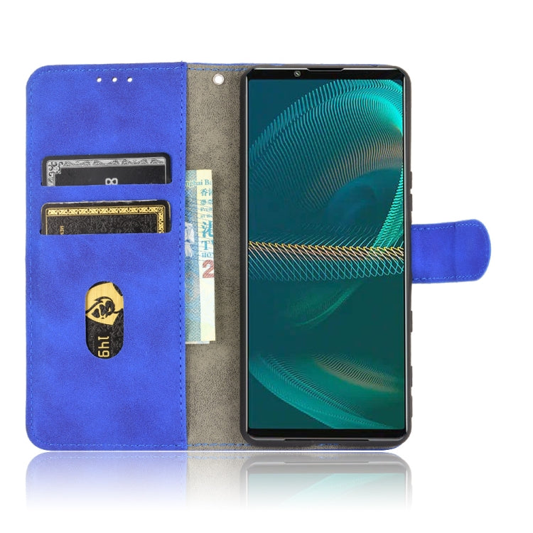 For Sony Xperia 5 III Solid Color Skin Feel Magnetic Buckle Horizontal Flip Calf Texture PU Leather Case with Holder & Card Slots & Wallet