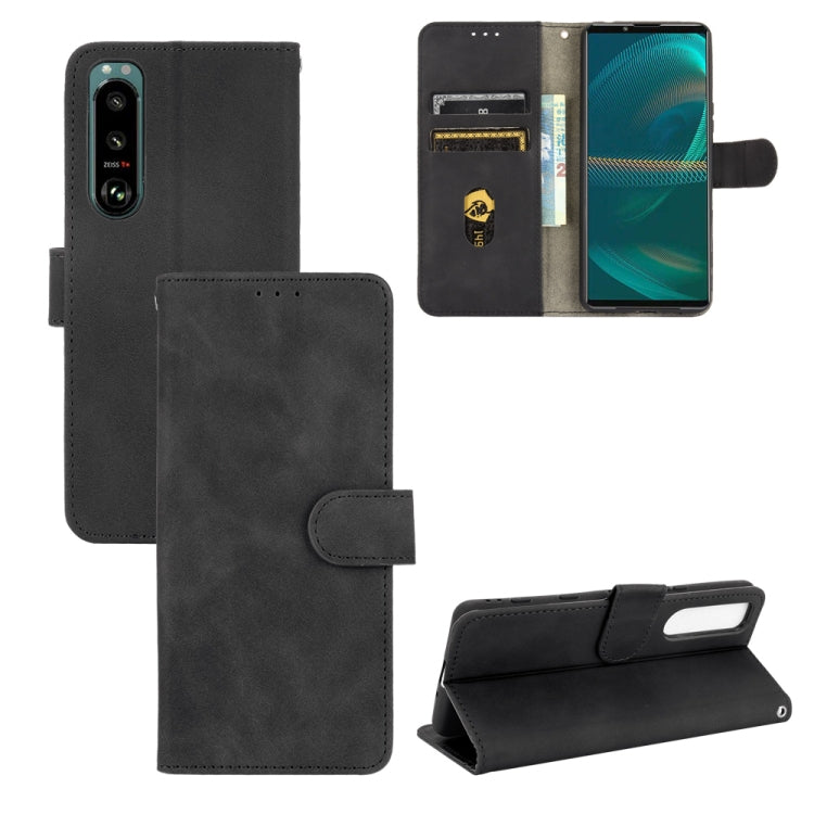 For Sony Xperia 5 III Solid Color Skin Feel Magnetic Buckle Horizontal Flip Calf Texture PU Leather Case with Holder & Card Slots & Wallet