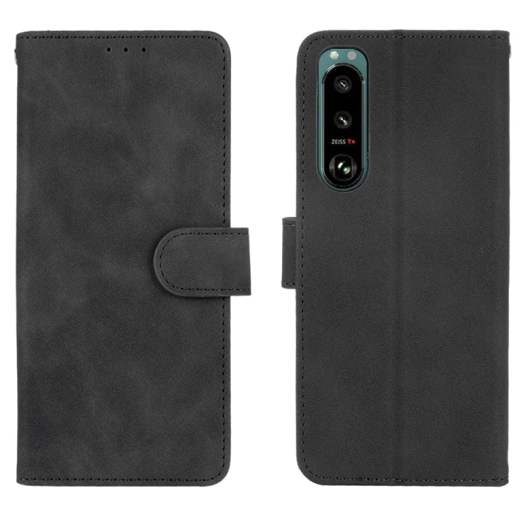 For Sony Xperia 5 III Solid Color Skin Feel Magnetic Buckle Horizontal Flip Calf Texture PU Leather Case with Holder & Card Slots & Wallet