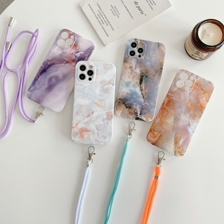 For iPhone 11 Pro Agate Marble Pattern Protective Case With Lanyard