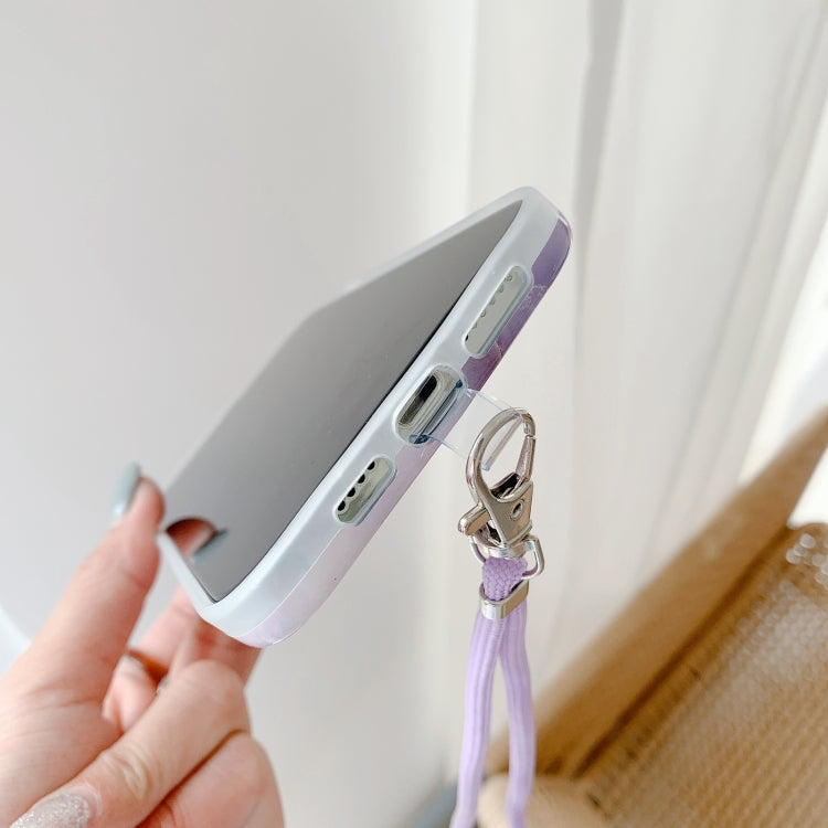 For iPhone 12 Pro Max Agate Marble Pattern Protective Case With Lanyard