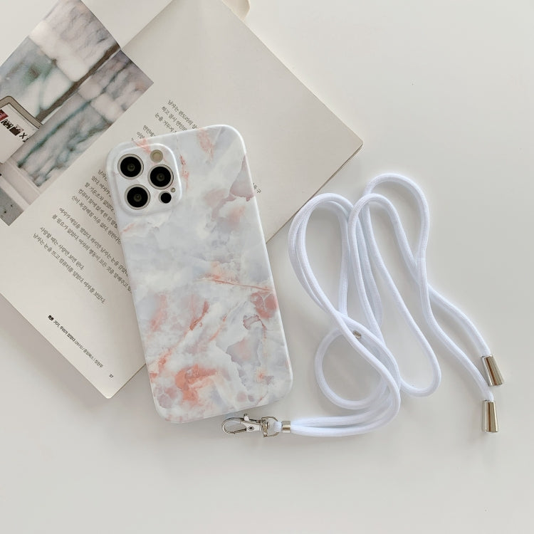 For iPhone 12 Pro Agate Marble Pattern Protective Case With Lanyard