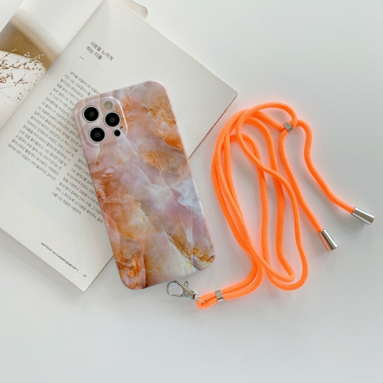For iPhone 12 Agate Marble Pattern Protective Case With Lanyard