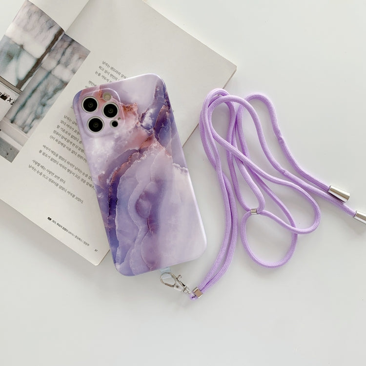 For iPhone 12 Agate Marble Pattern Protective Case With Lanyard