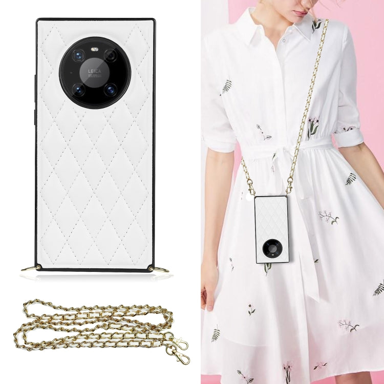 For Huawei Mate 40 Pro Elegant Rhombic Pattern Microfiber Leather +TPU Shockproof Case with Crossbody Strap Chain