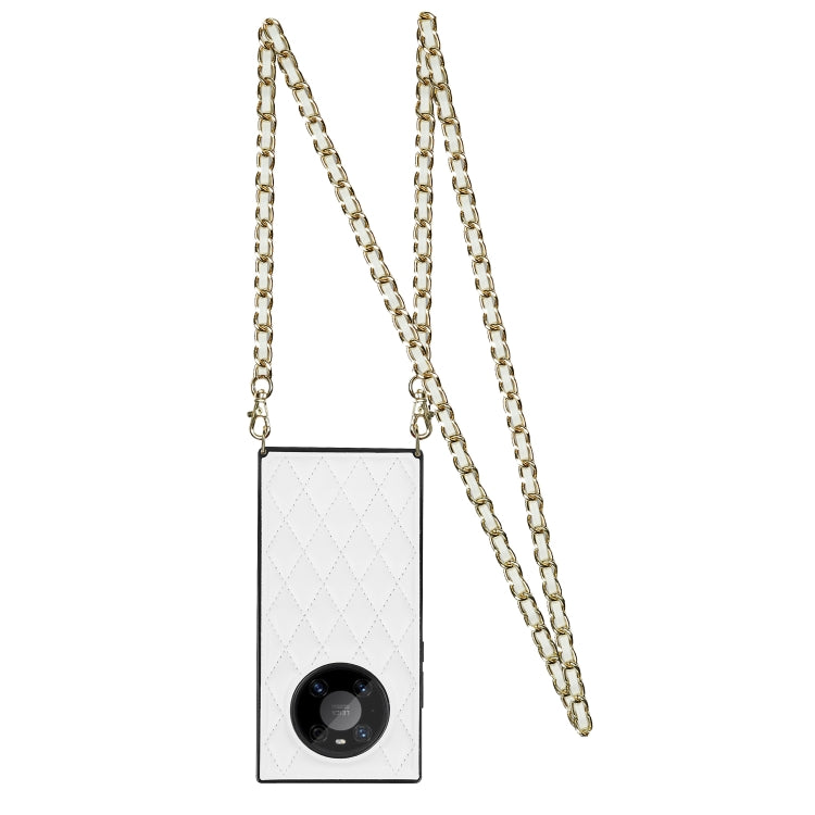 For Huawei Mate 40 Pro Elegant Rhombic Pattern Microfiber Leather +TPU Shockproof Case with Crossbody Strap Chain