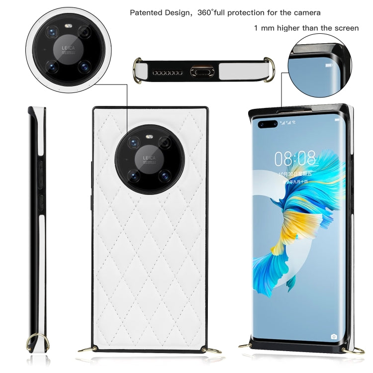 For Huawei Mate 40 Pro Elegant Rhombic Pattern Microfiber Leather +TPU Shockproof Case with Crossbody Strap Chain