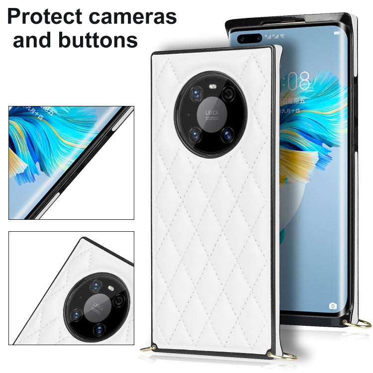 For Huawei Mate 40 Pro Elegant Rhombic Pattern Microfiber Leather +TPU Shockproof Case with Crossbody Strap Chain