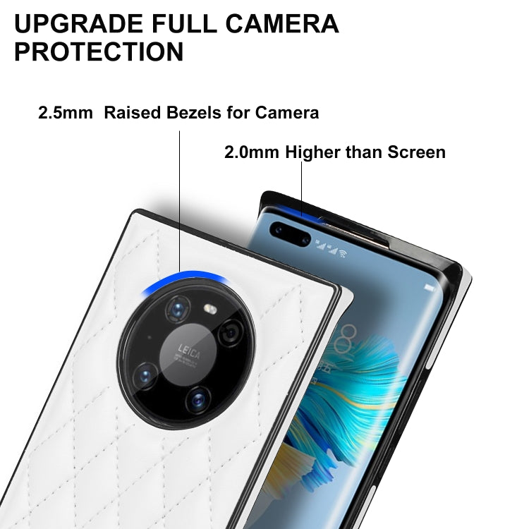 For Huawei Mate 40 Pro Elegant Rhombic Pattern Microfiber Leather +TPU Shockproof Case with Crossbody Strap Chain