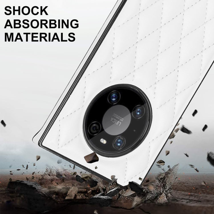 For Huawei Mate 40 Pro Elegant Rhombic Pattern Microfiber Leather +TPU Shockproof Case with Crossbody Strap Chain