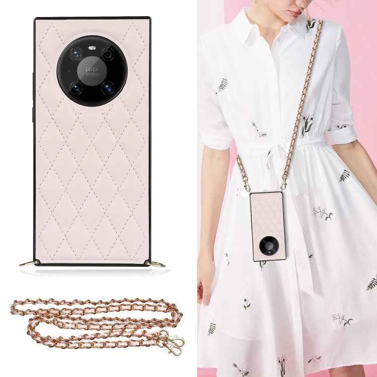 For Huawei Mate 40 Pro Elegant Rhombic Pattern Microfiber Leather +TPU Shockproof Case with Crossbody Strap Chain