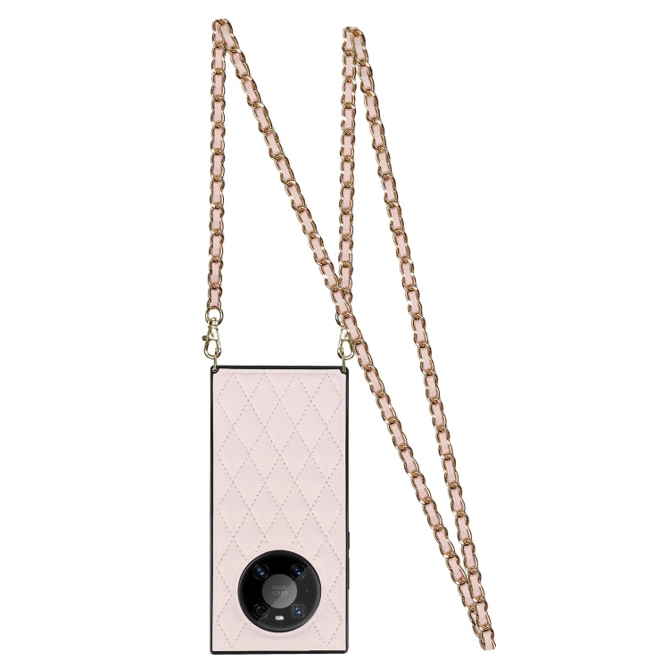 For Huawei Mate 40 Pro Elegant Rhombic Pattern Microfiber Leather +TPU Shockproof Case with Crossbody Strap Chain