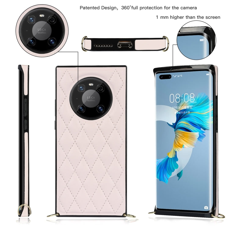 For Huawei Mate 40 Pro Elegant Rhombic Pattern Microfiber Leather +TPU Shockproof Case with Crossbody Strap Chain