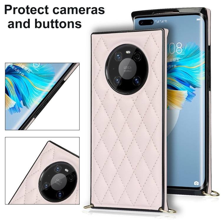 For Huawei Mate 40 Pro Elegant Rhombic Pattern Microfiber Leather +TPU Shockproof Case with Crossbody Strap Chain