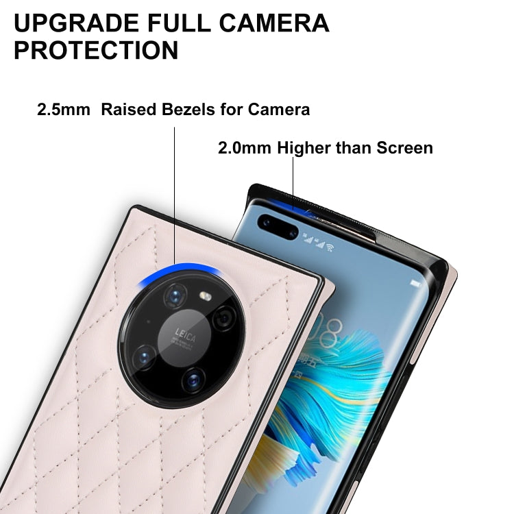 For Huawei Mate 40 Pro Elegant Rhombic Pattern Microfiber Leather +TPU Shockproof Case with Crossbody Strap Chain