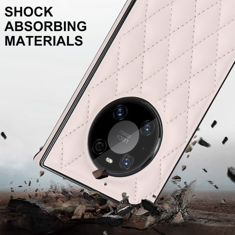 For Huawei Mate 40 Pro Elegant Rhombic Pattern Microfiber Leather +TPU Shockproof Case with Crossbody Strap Chain