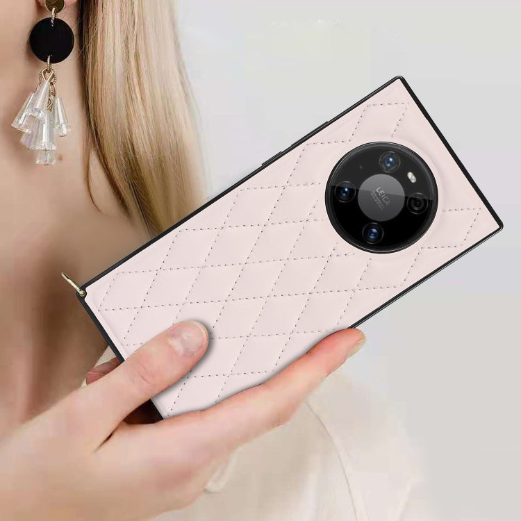 For Huawei Mate 40 Pro Elegant Rhombic Pattern Microfiber Leather +TPU Shockproof Case with Crossbody Strap Chain