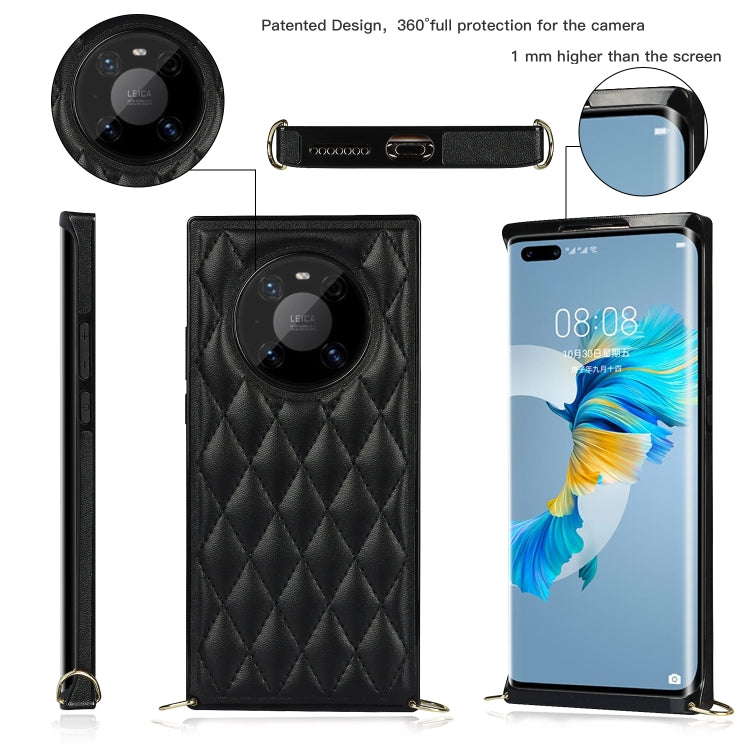 For Huawei Mate 40 Pro Elegant Rhombic Pattern Microfiber Leather +TPU Shockproof Case with Crossbody Strap Chain
