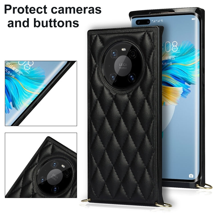 For Huawei Mate 40 Pro Elegant Rhombic Pattern Microfiber Leather +TPU Shockproof Case with Crossbody Strap Chain