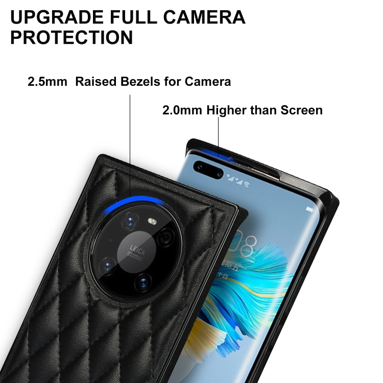 For Huawei Mate 40 Pro Elegant Rhombic Pattern Microfiber Leather +TPU Shockproof Case with Crossbody Strap Chain