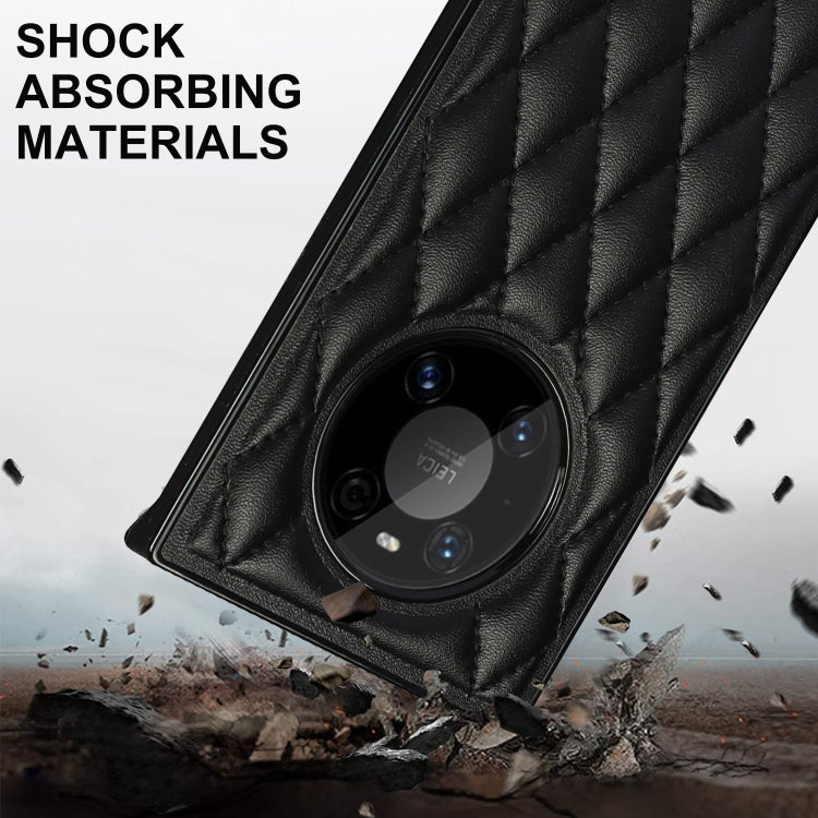 For Huawei Mate 40 Pro Elegant Rhombic Pattern Microfiber Leather +TPU Shockproof Case with Crossbody Strap Chain