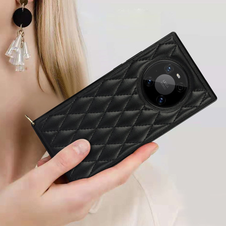 For Huawei Mate 40 Pro Elegant Rhombic Pattern Microfiber Leather +TPU Shockproof Case with Crossbody Strap Chain