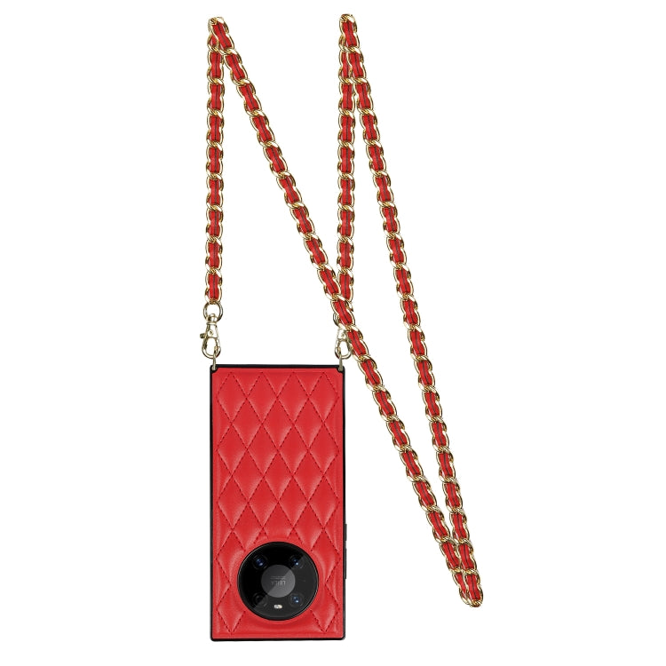 For Huawei Mate 40 Pro Elegant Rhombic Pattern Microfiber Leather +TPU Shockproof Case with Crossbody Strap Chain