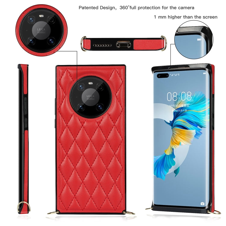 For Huawei Mate 40 Pro Elegant Rhombic Pattern Microfiber Leather +TPU Shockproof Case with Crossbody Strap Chain