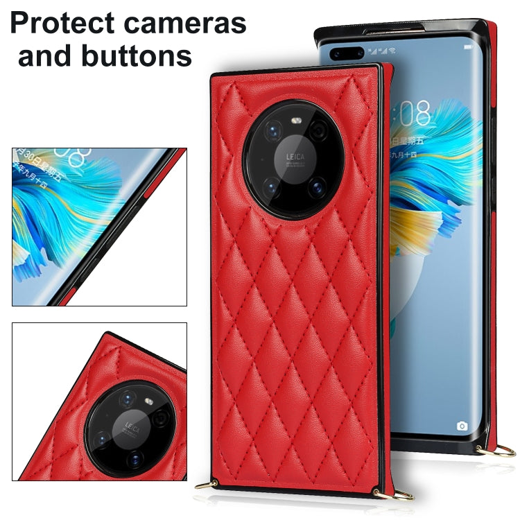 For Huawei Mate 40 Pro Elegant Rhombic Pattern Microfiber Leather +TPU Shockproof Case with Crossbody Strap Chain