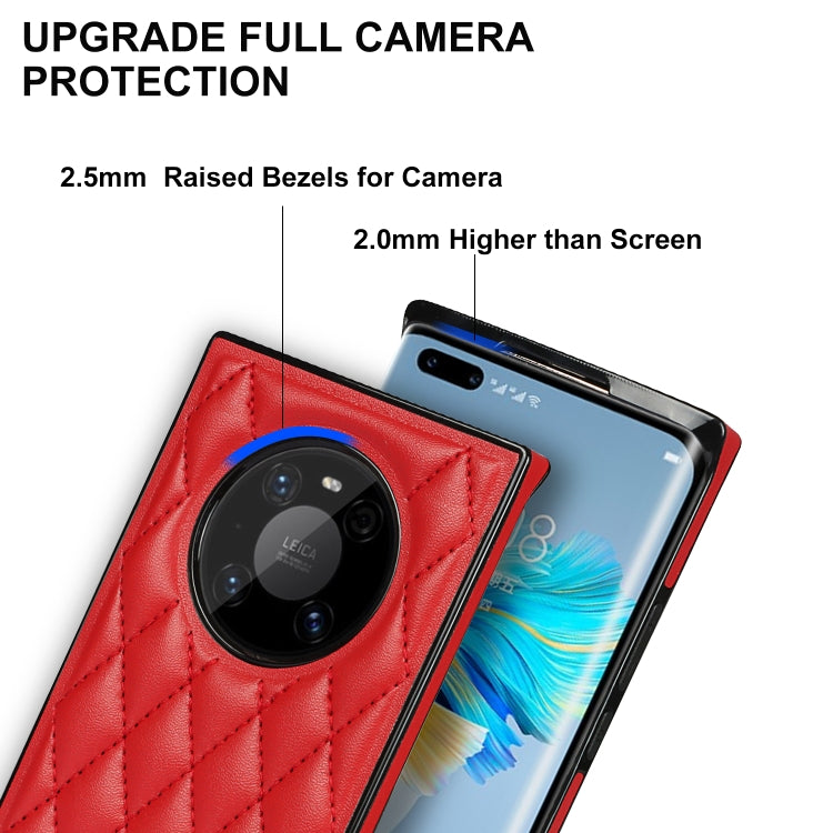 For Huawei Mate 40 Pro Elegant Rhombic Pattern Microfiber Leather +TPU Shockproof Case with Crossbody Strap Chain