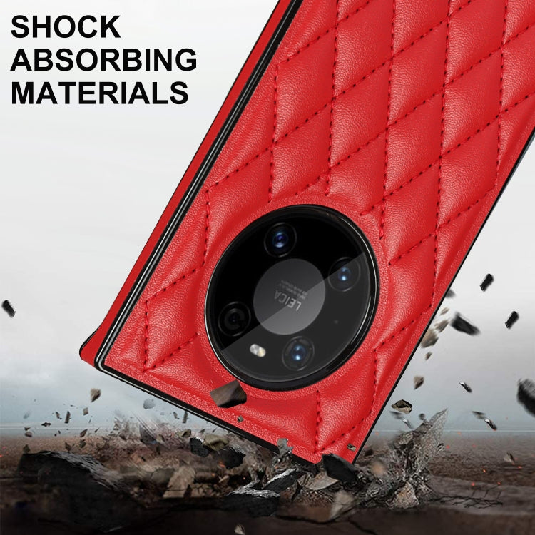For Huawei Mate 40 Pro Elegant Rhombic Pattern Microfiber Leather +TPU Shockproof Case with Crossbody Strap Chain