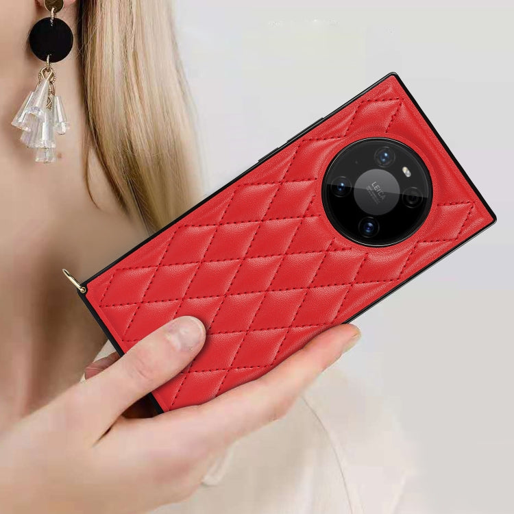 For Huawei Mate 40 Pro Elegant Rhombic Pattern Microfiber Leather +TPU Shockproof Case with Crossbody Strap Chain