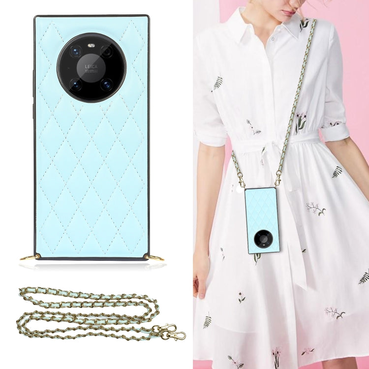For Huawei Mate 40 Pro Elegant Rhombic Pattern Microfiber Leather +TPU Shockproof Case with Crossbody Strap Chain