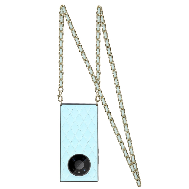 For Huawei Mate 40 Pro Elegant Rhombic Pattern Microfiber Leather +TPU Shockproof Case with Crossbody Strap Chain