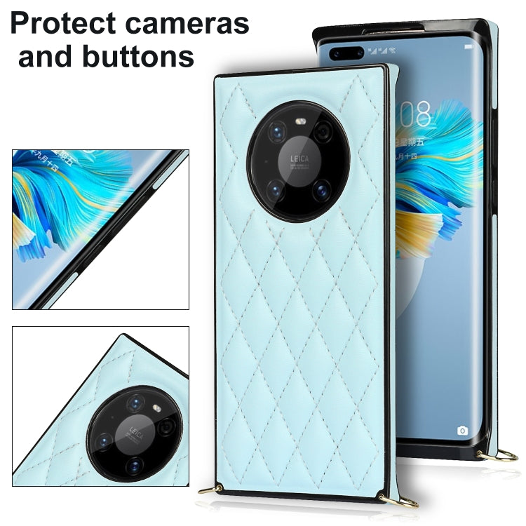 For Huawei Mate 40 Pro Elegant Rhombic Pattern Microfiber Leather +TPU Shockproof Case with Crossbody Strap Chain