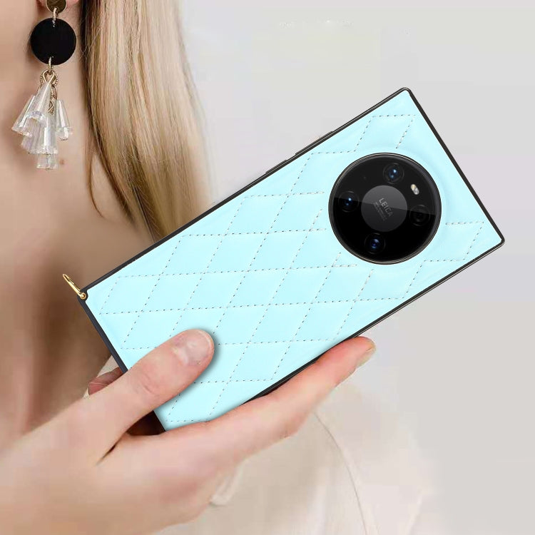 For Huawei Mate 40 Pro Elegant Rhombic Pattern Microfiber Leather +TPU Shockproof Case with Crossbody Strap Chain