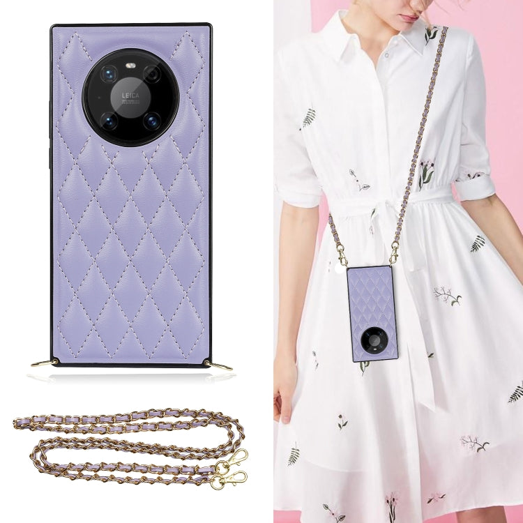 For Huawei Mate 40 Pro Elegant Rhombic Pattern Microfiber Leather +TPU Shockproof Case with Crossbody Strap Chain