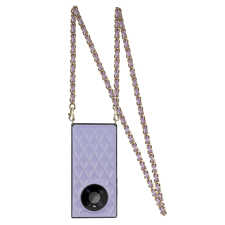 For Huawei Mate 40 Pro Elegant Rhombic Pattern Microfiber Leather +TPU Shockproof Case with Crossbody Strap Chain