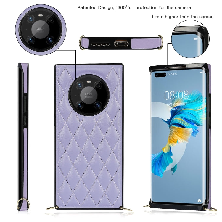 For Huawei Mate 40 Pro Elegant Rhombic Pattern Microfiber Leather +TPU Shockproof Case with Crossbody Strap Chain