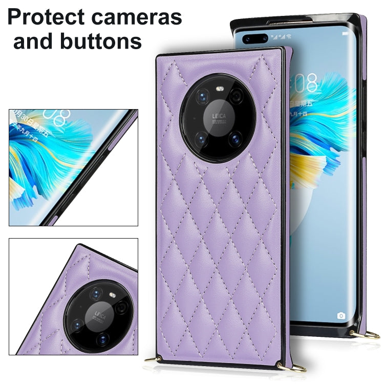 For Huawei Mate 40 Pro Elegant Rhombic Pattern Microfiber Leather +TPU Shockproof Case with Crossbody Strap Chain