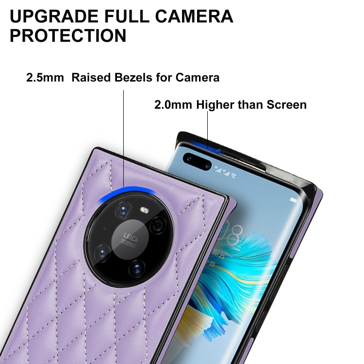 For Huawei Mate 40 Pro Elegant Rhombic Pattern Microfiber Leather +TPU Shockproof Case with Crossbody Strap Chain