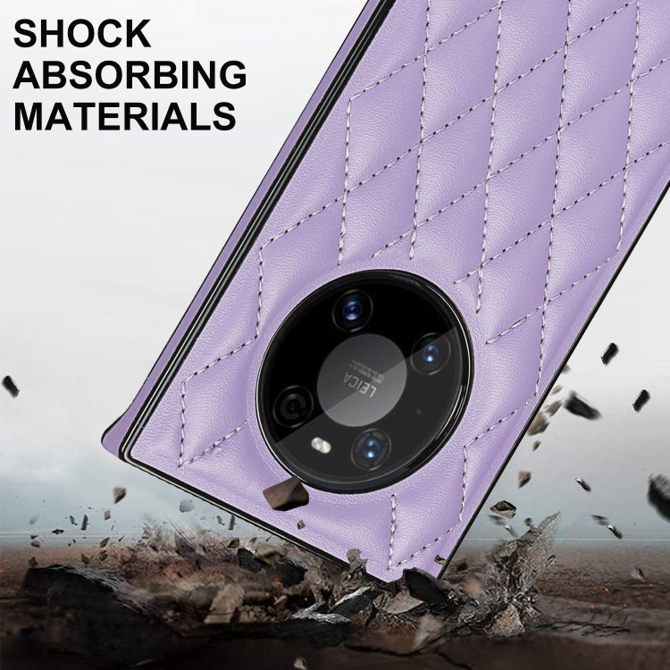 For Huawei Mate 40 Pro Elegant Rhombic Pattern Microfiber Leather +TPU Shockproof Case with Crossbody Strap Chain