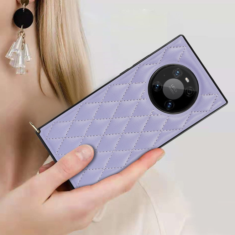 For Huawei Mate 40 Pro Elegant Rhombic Pattern Microfiber Leather +TPU Shockproof Case with Crossbody Strap Chain