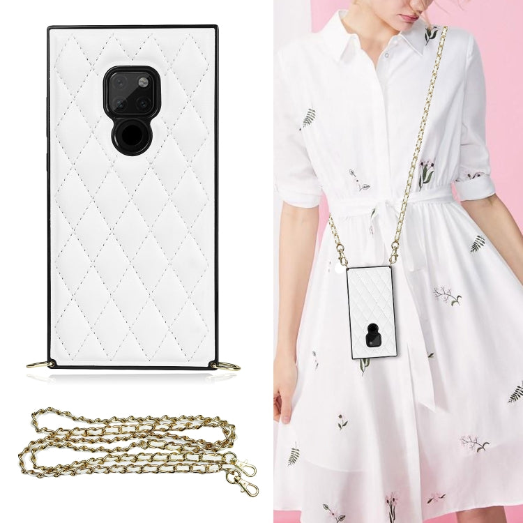 For Huawei Mate 20 Elegant Rhombic Pattern Microfiber Leather +TPU Shockproof Case with Crossbody Strap Chain
