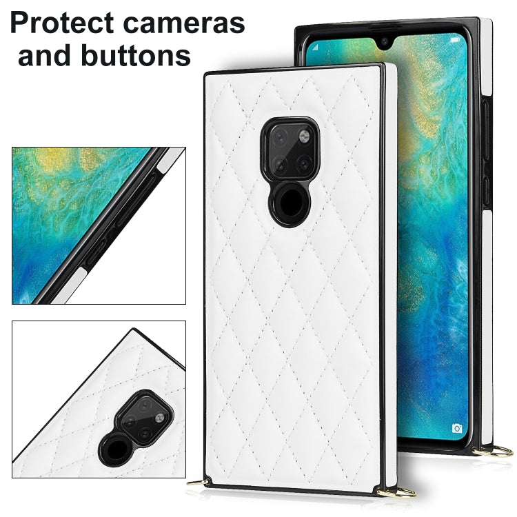 For Huawei Mate 20 Elegant Rhombic Pattern Microfiber Leather +TPU Shockproof Case with Crossbody Strap Chain